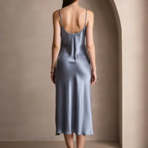 100% mulberry Silk charmeuse Spaghetti Strap Midi Dress - Image 7