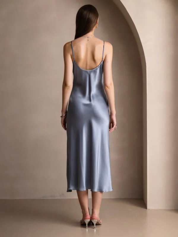 100% mulberry Silk charmeuse Spaghetti Strap Midi Dress