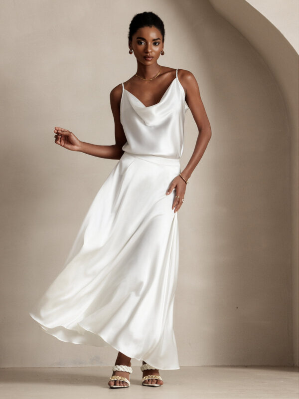 19Momme Mulberry Silk charmeuse A Line Maxi Skirt with Lining