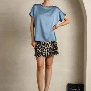 19Momme mulberry Silk Short Sleeve Boat Neck Women's T-Shirt - Image 9