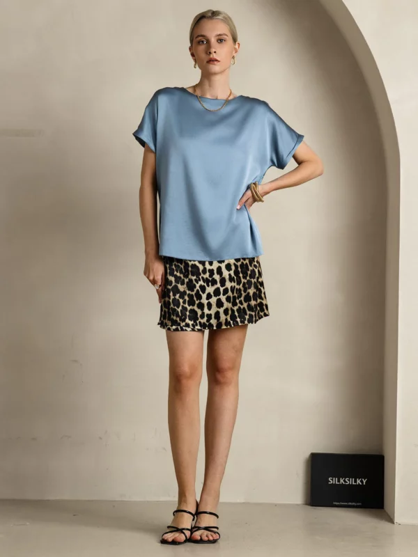 19Momme mulberry Silk Short Sleeve Boat Neck Women's T-Shirt