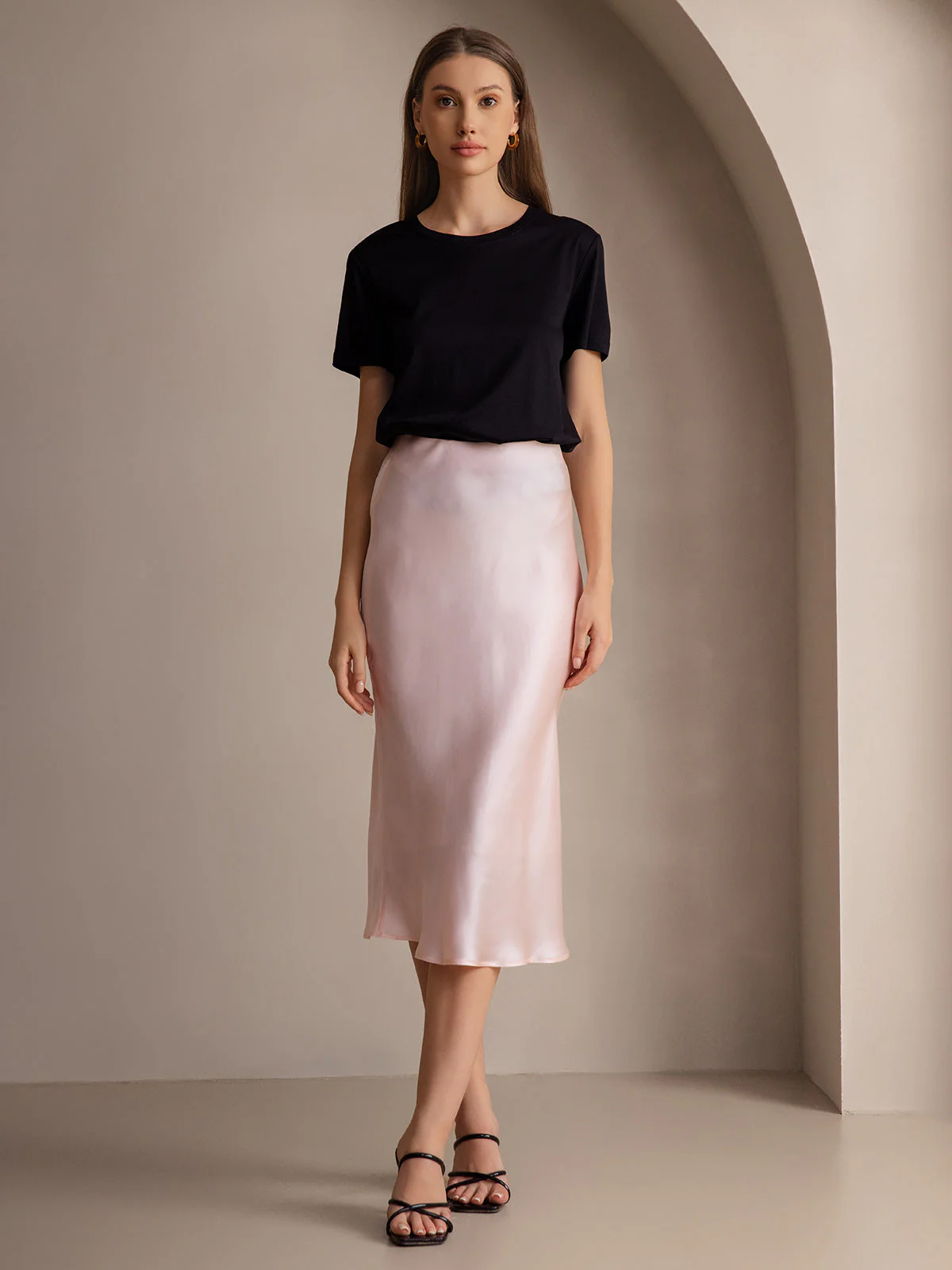 19Momme 100% Mulberry Silk charmeuse Stretch Long Straight Skirt - Image 3