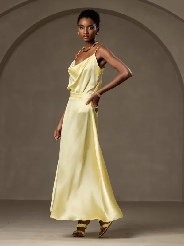 19Momme Mulberry Silk charmeuse A Line Maxi Skirt with Lining