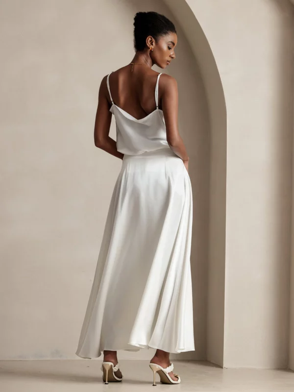 19Momme Mulberry Silk charmeuse A Line Maxi Skirt with Lining