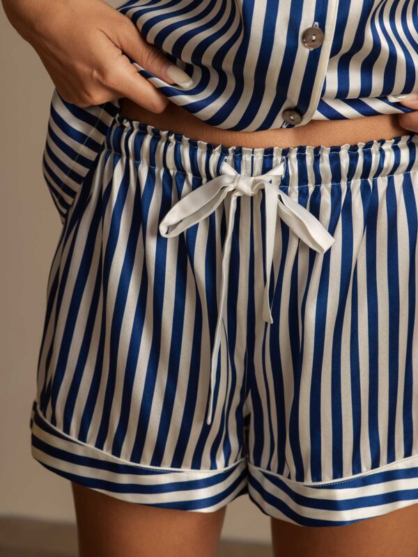 100% mulberry silk Women's Notch Collar short print Stripe silk Pajamas Set