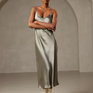 100% mulberry Silk charmeuse Spaghetti Strap Midi Dress - Image 13