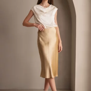 19Momme 100% Mulberry Silk charmeuse Stretch Long Straight Skirt - Image 12