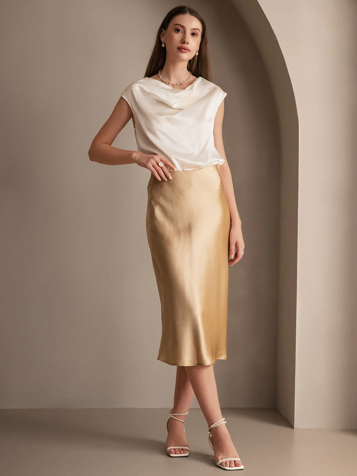 19Momme 100% Mulberry Silk charmeuse Stretch Long Straight Skirt - Image 12