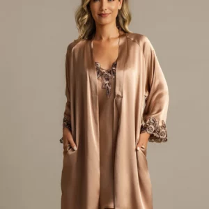 100% mulberry Silk Spaghetti Strap Nightgown & Robe Set 2 piece with lace design - Image 13