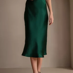 19Momme 100% Mulberry Silk charmeuse Stretch Long Straight Skirt - Image 18