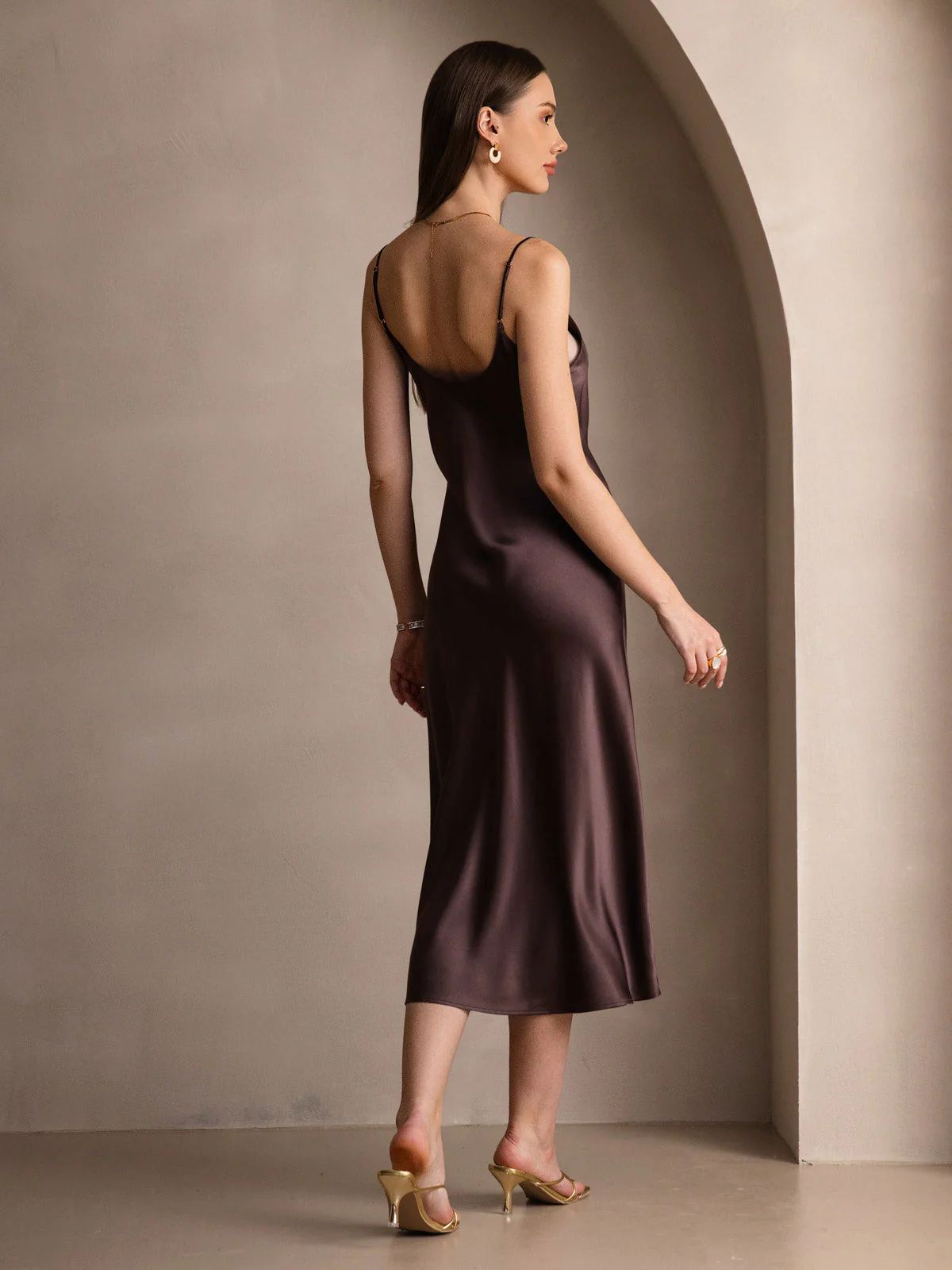 100% mulberry Silk charmeuse Spaghetti Strap Midi Dress - Image 1