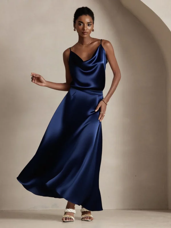 19Momme Mulberry Silk charmeuse A Line Maxi Skirt with Lining