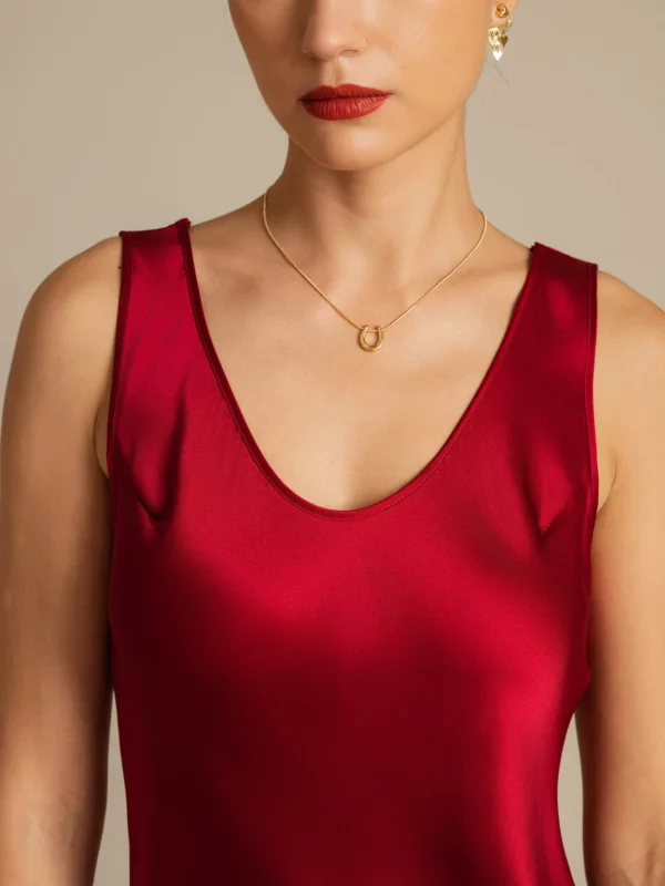 Women's mulberry Silk Sleeveless U-Neck Short Nightgown & Lounge dress