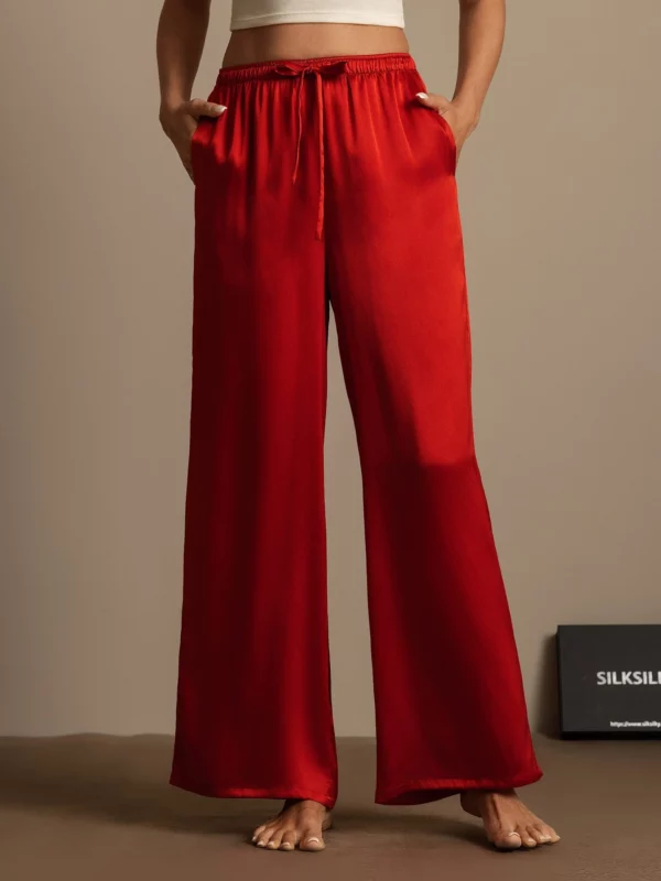 19Momme women's 100% Mulberry Silk Wide Leg Pants