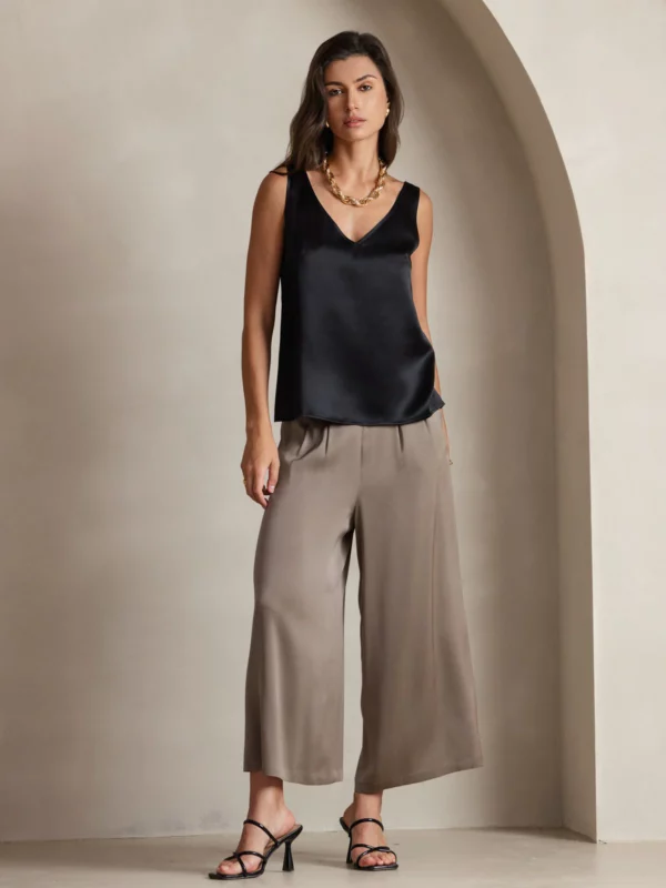 Women's 19Momme Silk Sleeveless V Neck Satin Tank Top with V Back Design