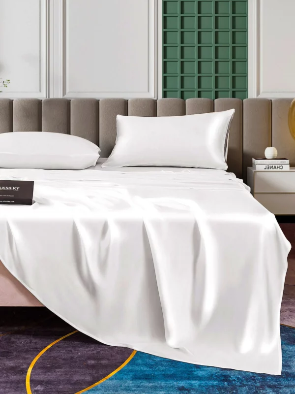 25Momme 4Pcs 100% mulberry Silk bedding Set Fitted&Flat Sheets+2x Pillowcases