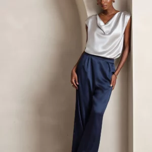 19Momme Women's mulberry Silk High Waist Wide Leg Pants - Image 11