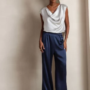 19Momme Women's mulberry Silk High Waist Wide Leg Pants - Image 12