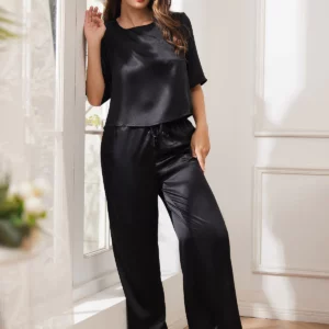 Women's Half Sleeve Round Neck 100% mulberry silk Pajamas Set - Image 8