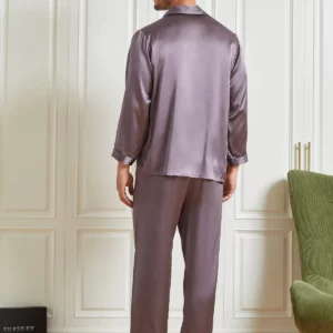 100% mulberry silk men's Long Sleeve Pajamas Set with outlines silhouette - Image 7