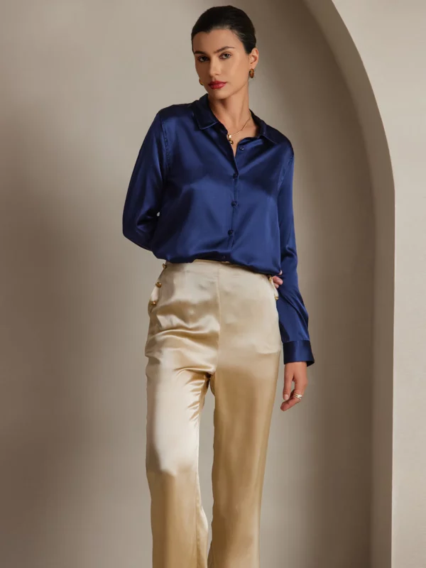 mulberry Silk 19Momme Long Lapel Collar Women's Shirt with Button Up Design