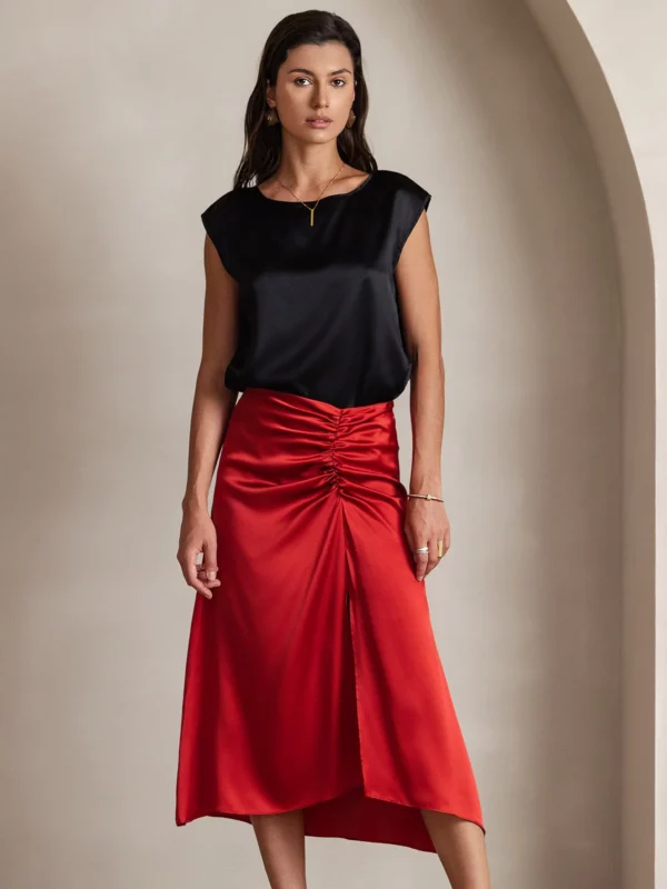 19Momme mulberry Silk Cap Sleeve Round Neck Women's Top