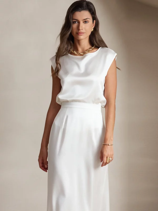 19Momme mulberry Silk Cap Sleeve Round Neck Women's Top