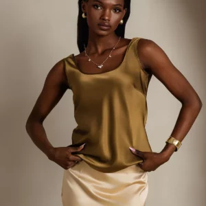 Women's 19Momme Silk Sleeveless U Neck Satin Tank Top - Image 10