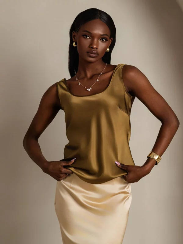 Women's 19Momme Silk Sleeveless U Neck Satin Tank Top