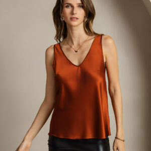 Women's 19Momme Silk Sleeveless V Neck Satin Tank Top with V Back Design - Image 12
