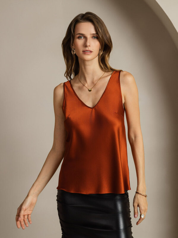 Women's 19Momme Silk Sleeveless V Neck Satin Tank Top with V Back Design
