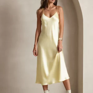 100% mulberry Silk charmeuse Spaghetti Strap Midi Dress - Image 14