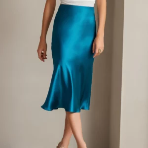 19Momme 100% Mulberry Silk charmeuse Stretch Long Straight Skirt - Image 15