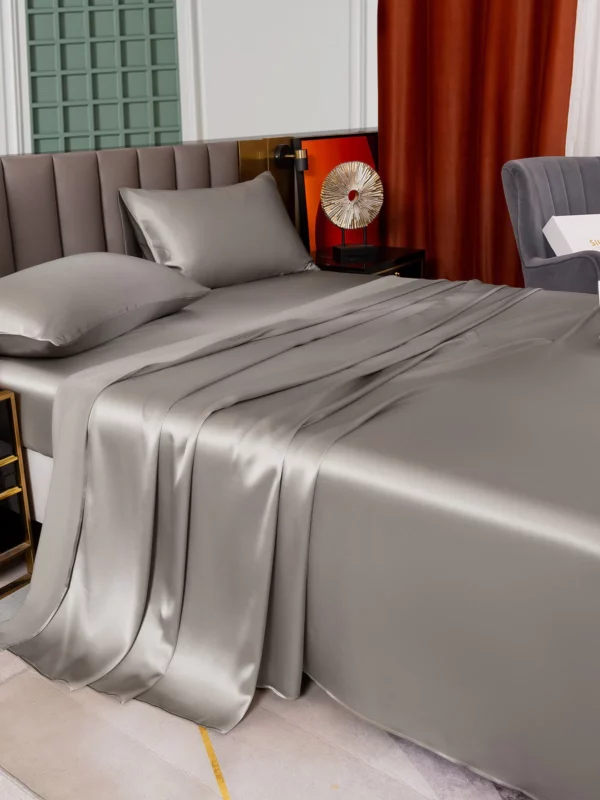 25Momme 4Pcs 100% mulberry Silk bedding Set Fitted&Flat Sheets+2x Pillowcases
