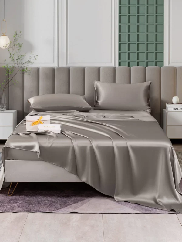 25Momme 4Pcs 100% mulberry Silk bedding Set Fitted&Flat Sheets+2x Pillowcases