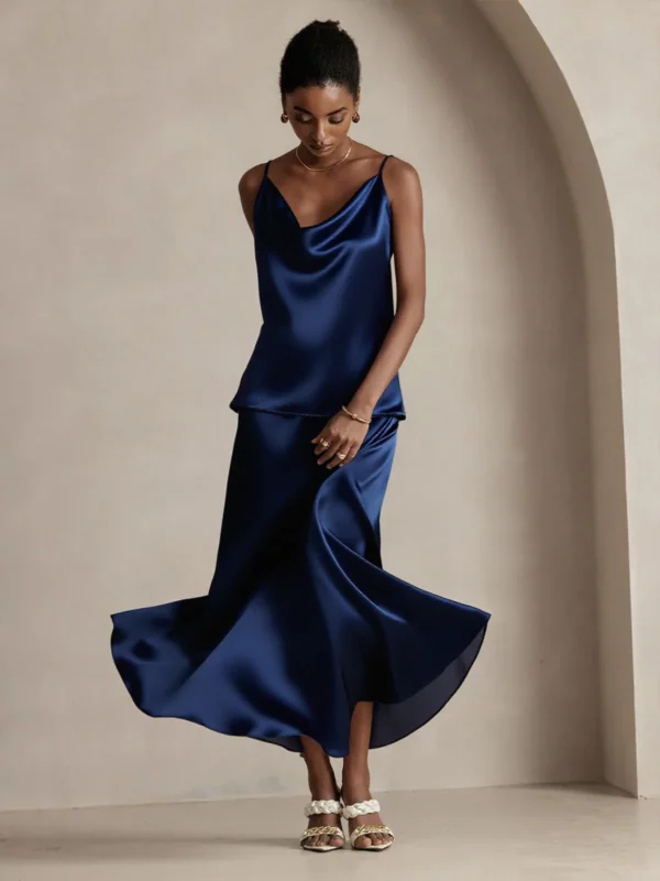 19Momme Mulberry Silk charmeuse A Line Maxi Skirt with Lining