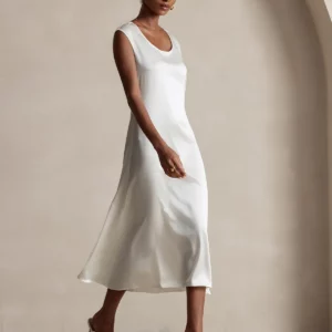 19Momme mulberry Silk Cap Sleeve Round Neck Midi Dress - Image 7