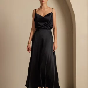 19Momme Mulberry Silk charmeuse A Line Maxi Skirt with Lining - Image 8