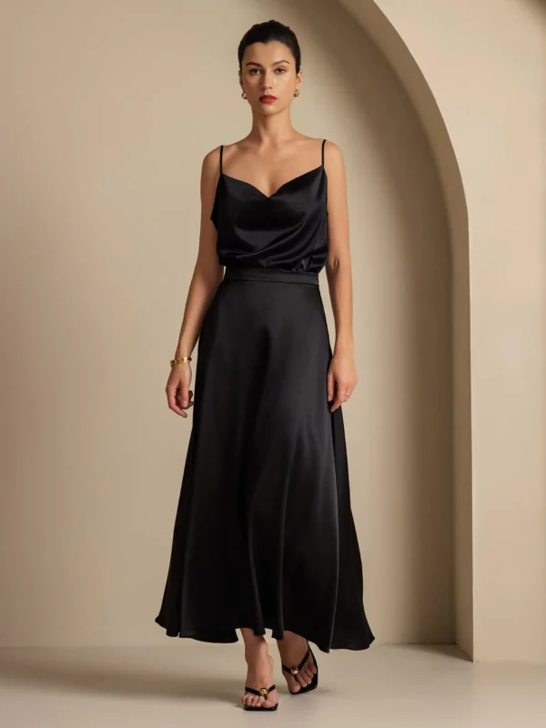 19Momme Mulberry Silk charmeuse A Line Maxi Skirt with Lining