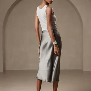 19Momme 100% Mulberry Silk charmeuse Stretch Long Straight Skirt - Image 7