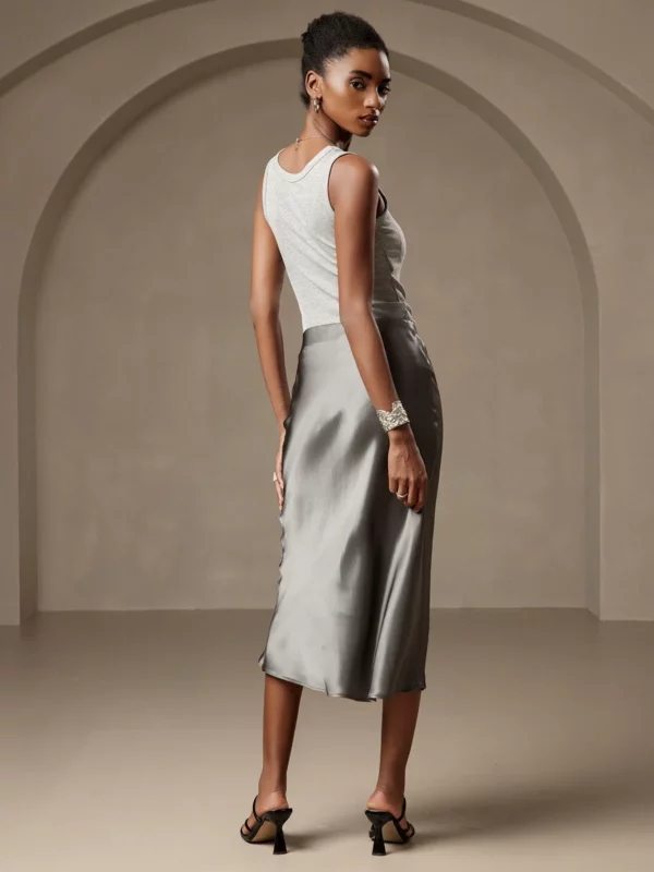 19Momme 100% Mulberry Silk charmeuse Stretch Long Straight Skirt