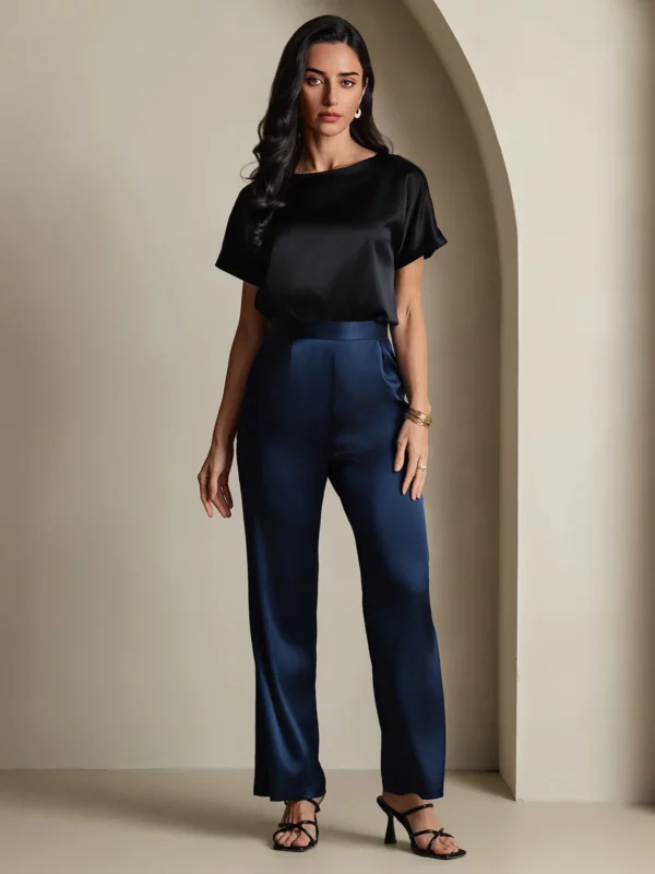 19Momme mulberry Silk Short Sleeve Boat Neck Women's T-Shirt