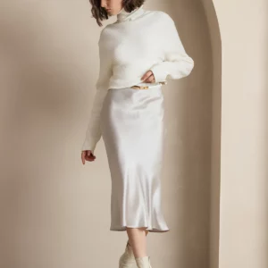 19Momme 100% Mulberry Silk charmeuse Stretch Long Straight Skirt - Image 9