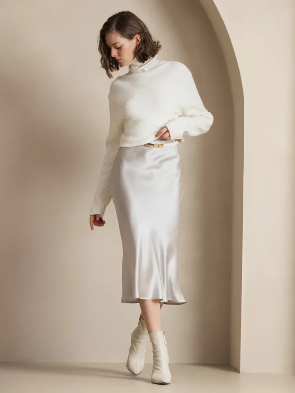 19Momme 100% Mulberry Silk charmeuse Stretch Long Straight Skirt