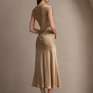 19Momme mulberry Silk Cap Sleeve Round Neck Midi Dress - Image 8