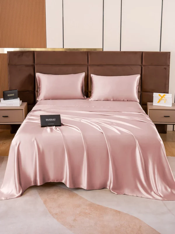 19Momme 4Pcs pure mulberry Silk bedding Set Fitted&Flat Sheets+2x Pillowcases