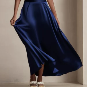 19Momme Mulberry Silk charmeuse A Line Maxi Skirt with Lining - Image 7