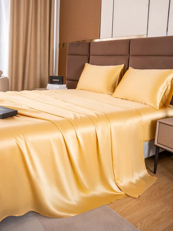 19Momme 4Pcs pure mulberry Silk bedding Set Fitted&Flat Sheets+2x Pillowcases