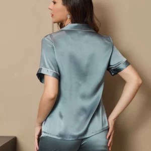 100% mulberry silk Women's Short silk charmeuse Pajamas Set with outlines silhouette - Image 8