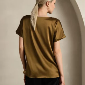 19Momme mulberry Silk Short Sleeve Boat Neck Women's T-Shirt - Image 7